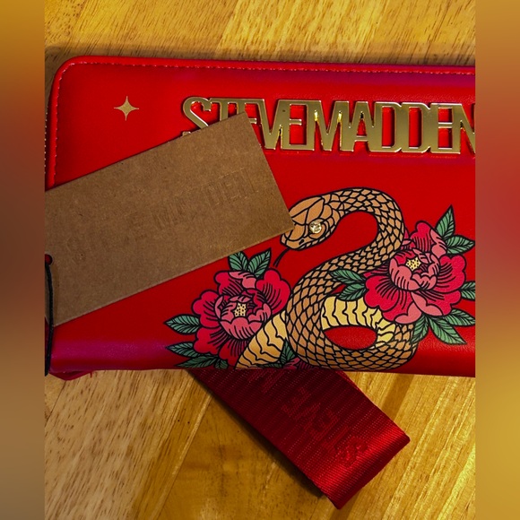 NWT Steve Madden red snake clutch purse